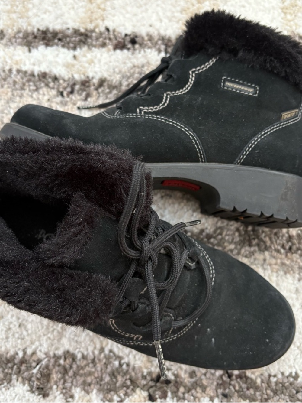 SPORTO BLACK LACE UP FAUX FUR SUEDE BOOTS